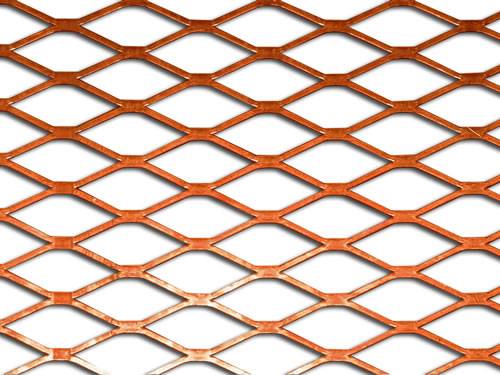 Golden aluminum expanded metal meshes with diamond holes are installed on interior wall.